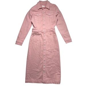 MOTHER The Cover Up Pink Denim Midi Dress XS Long Sleeve Button Utility Hemmed